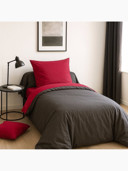 Parure de lit bicolore 135x200cm 100%coton fushia et anthracite, MENO - Kiabi Parure de lit bicolore 135x200cm 100%coton fushia et anthracite, MENO - Kiabi