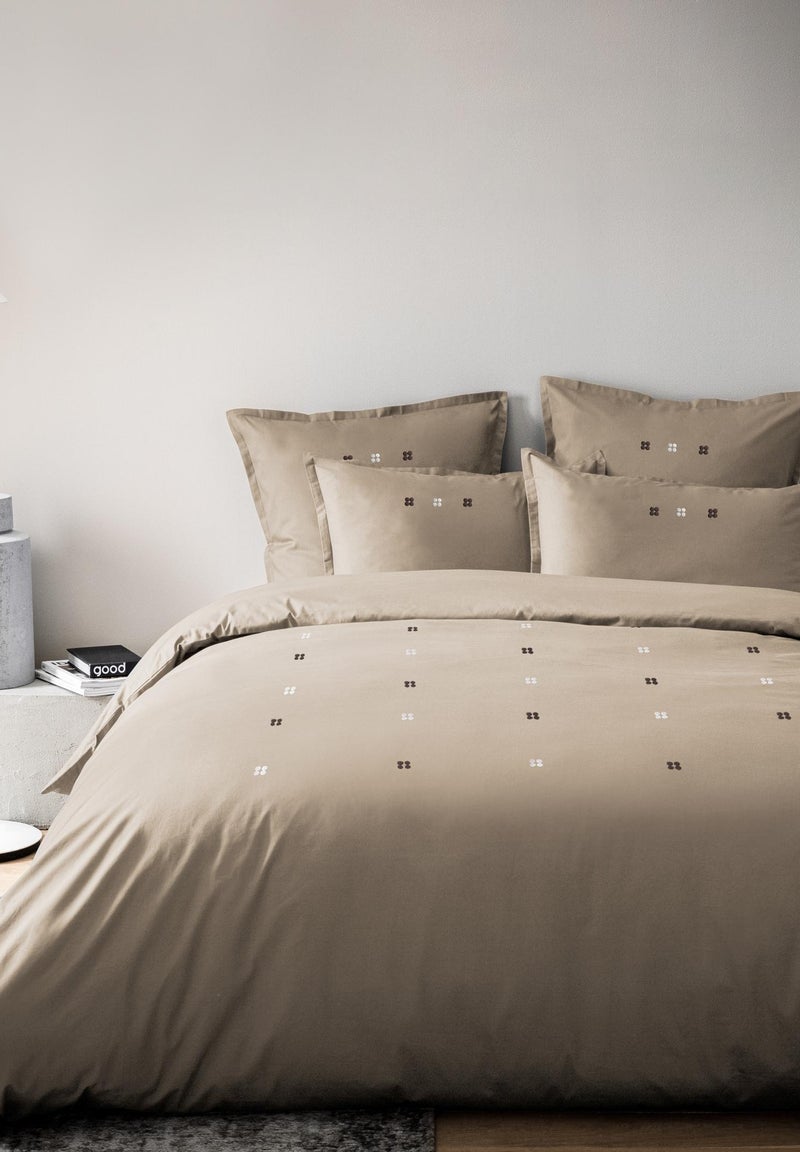 Parure de lit brodée en percale de coton BIO, DRAGEES DELICES Taupe - Kiabi