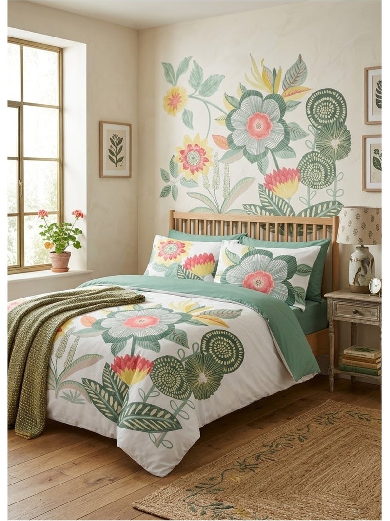 Parure de lit Cassie fleurie Vert - Kiabi
