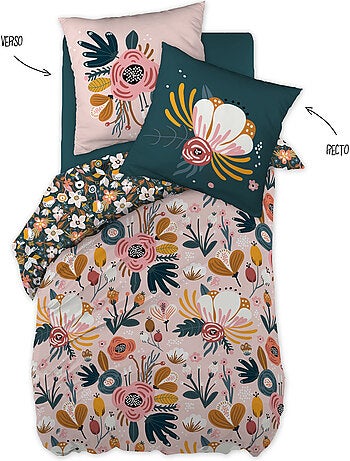 Parure de lit champetre - 100% coton 57 fils - imprimé floral