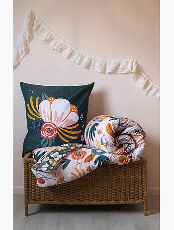 Parure de lit champetre - 100% coton 57 fils - imprimé floral