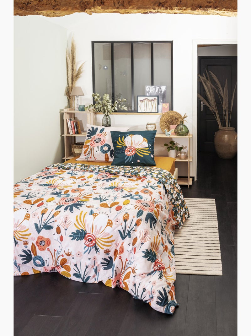 Parure de lit champetre - 100% coton 57 fils - imprimé floral Rose - Kiabi
