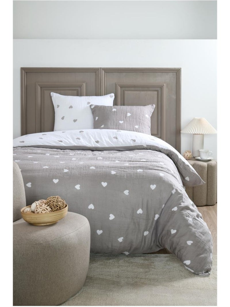 Parure de lit Charme en gaze de coton Taupe - Kiabi