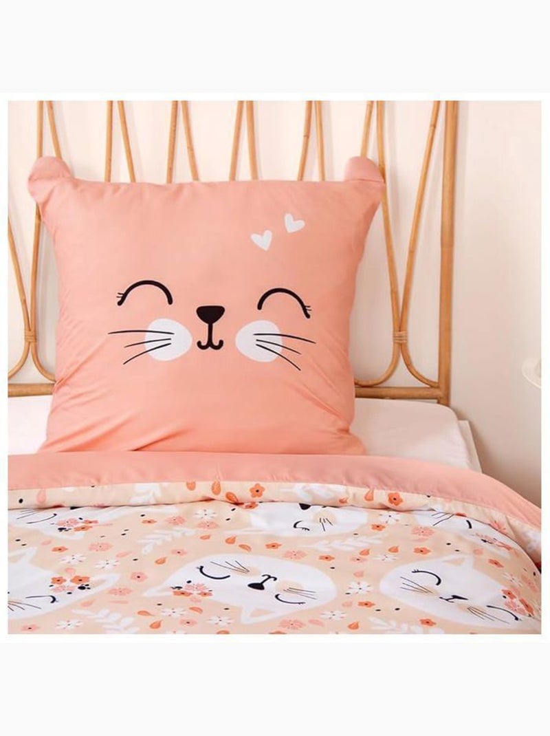 Parure de lit chat microfibre - 2 pièces Rose - Kiabi