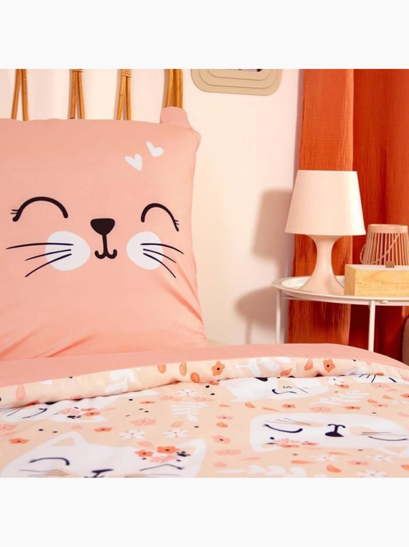 Parure de lit chat microfibre - 2 pièces Rose - Kiabi