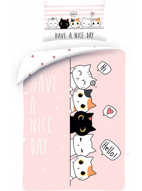 Parure de Lit Chats Nice Day 100x135 cm - Housse de couette enfant - Kiabi