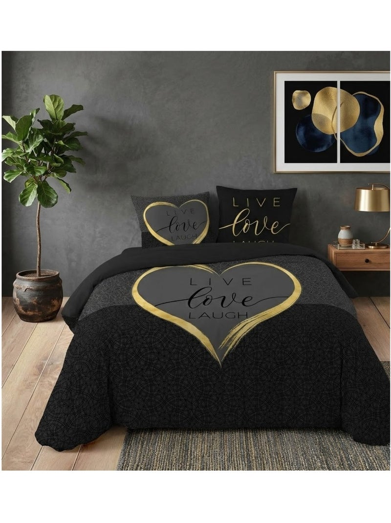 Parure de lit Collection Live and love Noir - Kiabi