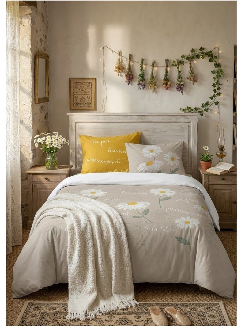 Parure de lit Collection Marguerite Beige - Kiabi
