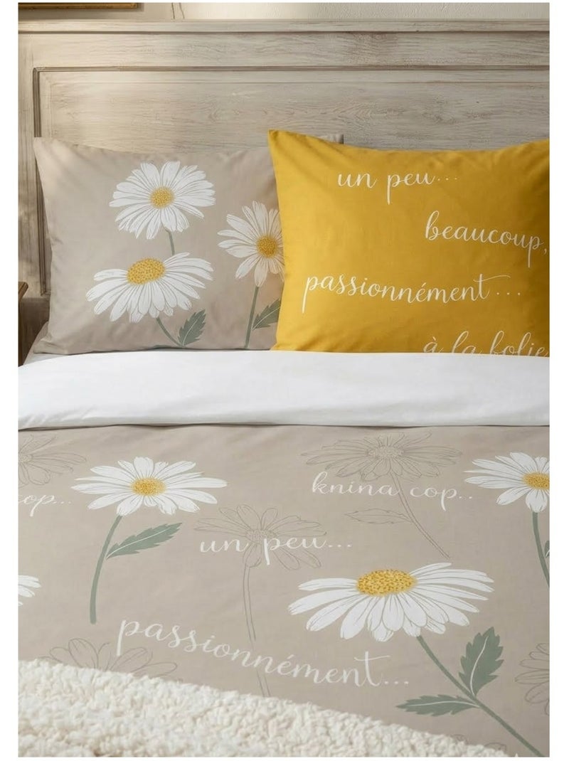 Parure de lit Collection Marguerite Beige - Kiabi
