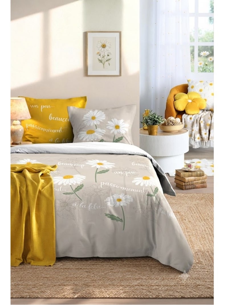 Parure de lit Collection Marguerite Beige - Kiabi