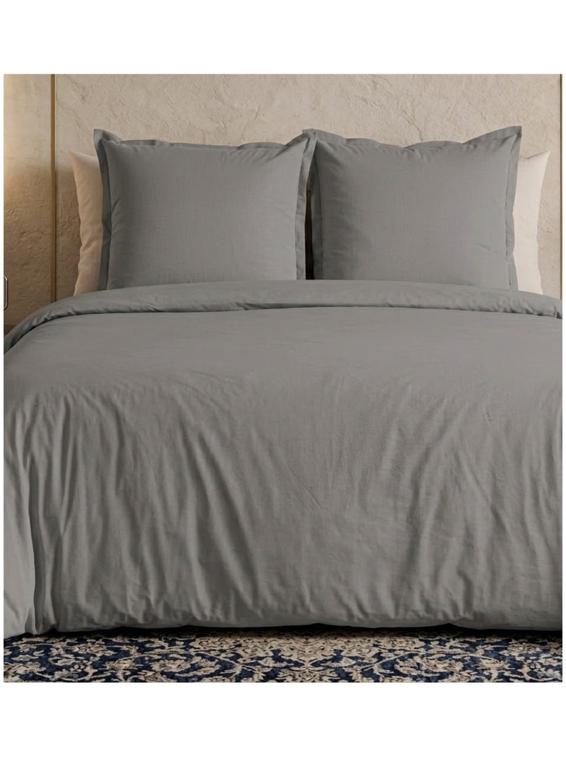 Parure de lit collection percale de coton uni Gris clair - Kiabi