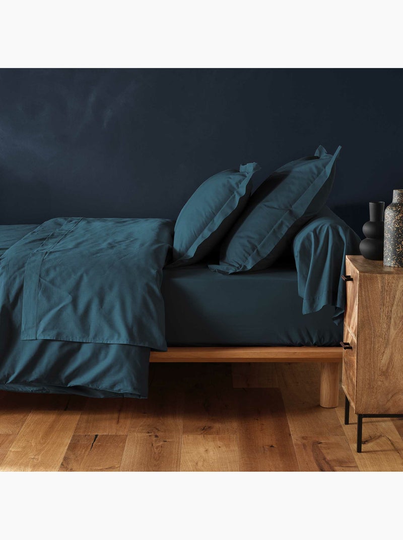 Parure de Lit Complète - 100% Coton 57 Fils - Drap-Housse + 4 Taies Bleu - Kiabi