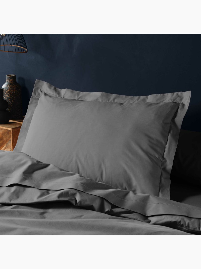 Parure de Lit Complète - 100% Coton 57 Fils - Drap-Housse + 4 Taies gris anthracite - Kiabi