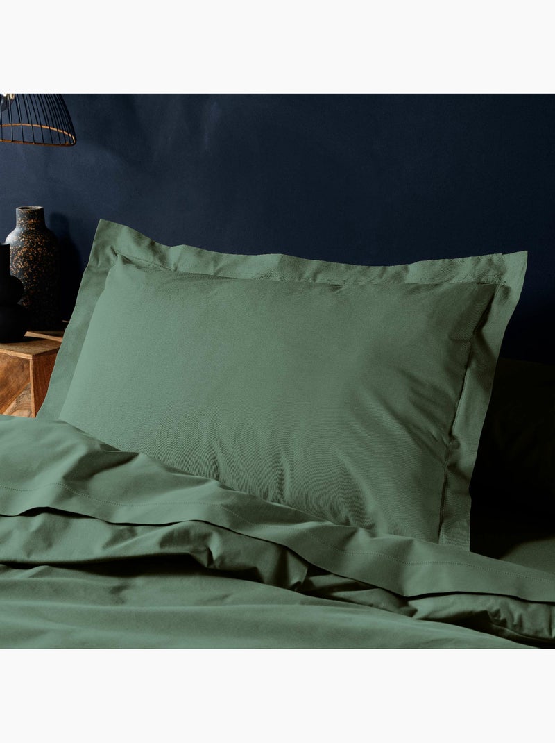 Parure de Lit Complète - 100% Coton 57 Fils - Drap-Housse + 4 Taies Vert cèdre - Kiabi