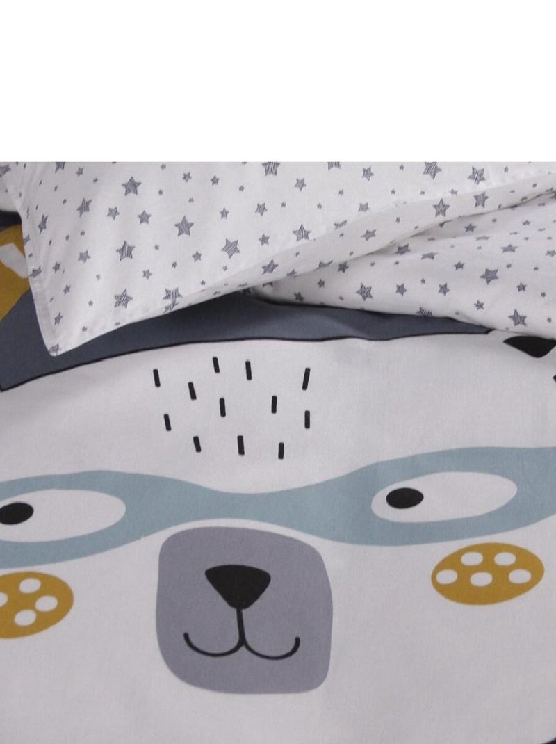 Parure de lit coton 1 personne imprimé ours polaire TEDDY Bleu - Kiabi