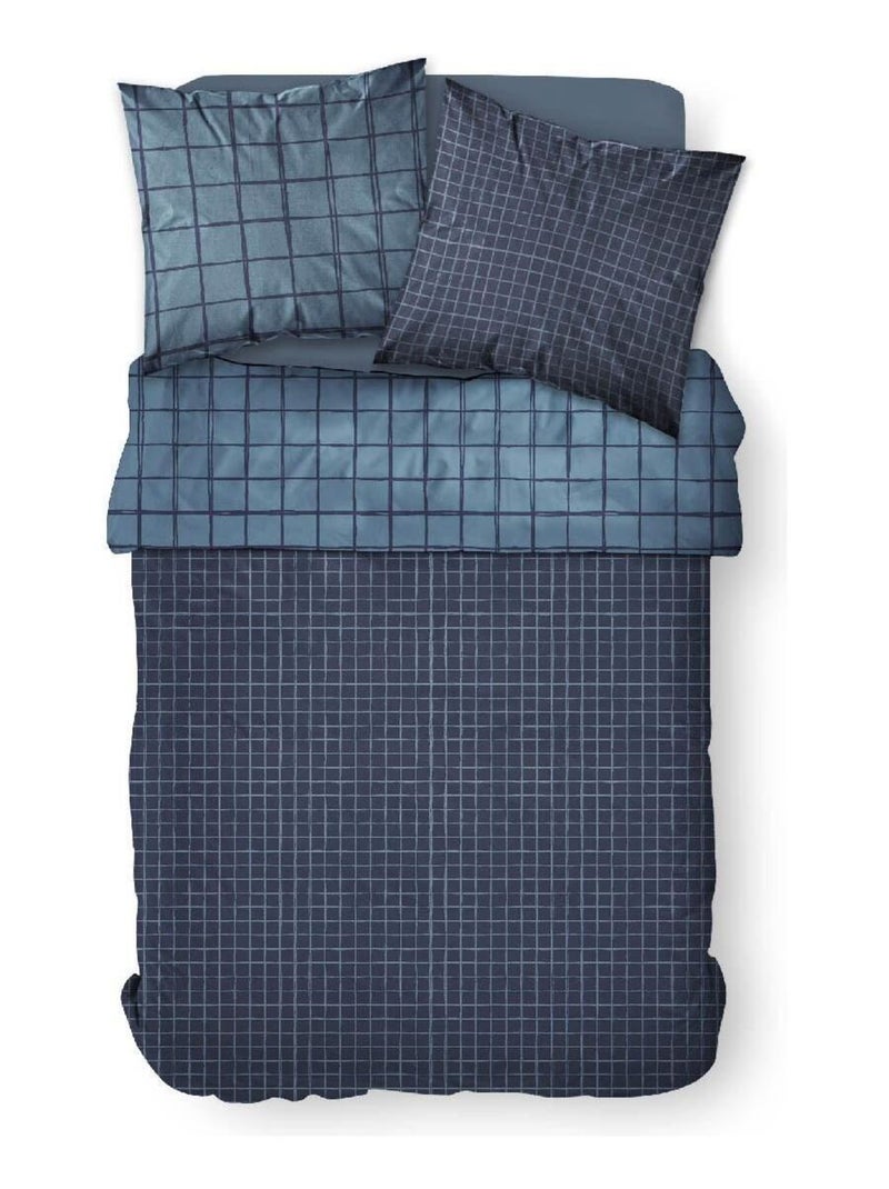 Parure de lit coton 2 personnes imprimé a carreaux SUNSHINE Bleu - Kiabi