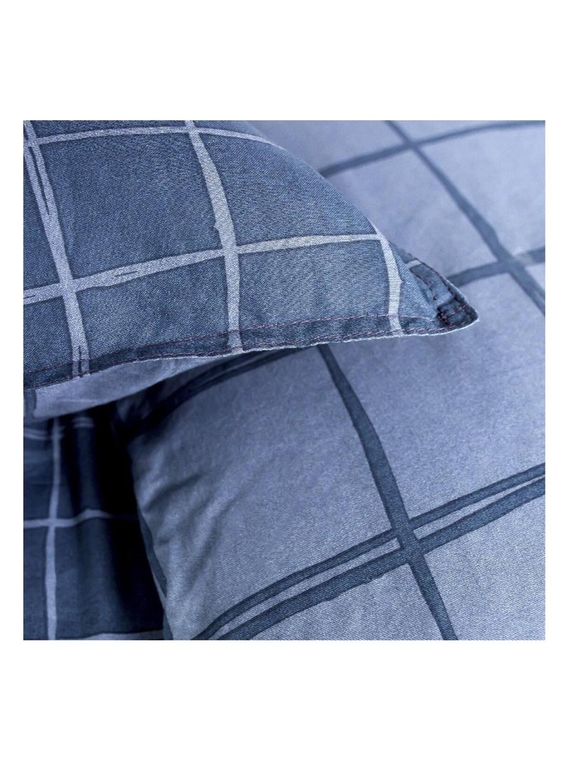 Parure de lit coton 2 personnes imprimé a carreaux SUNSHINE Bleu - Kiabi
