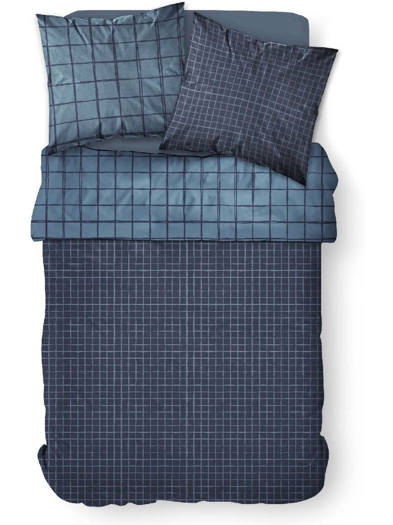 Parure de lit coton 2 personnes imprimé a carreaux SUNSHINE Bleu - Kiabi
