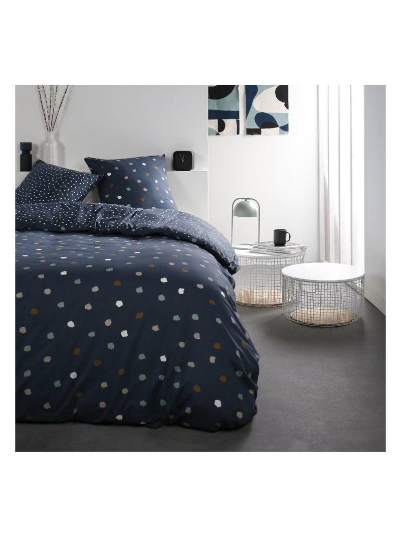 Parure de lit coton 2 personnes imprimé a pois SUNSHINE Bleu - Kiabi