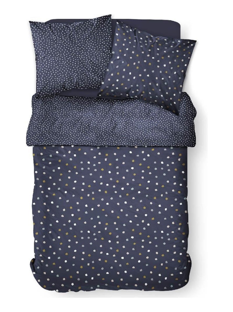 Parure de lit coton 2 personnes imprimé a pois SUNSHINE Bleu - Kiabi