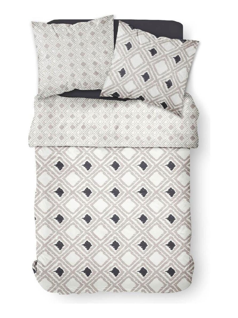 Parure de lit coton 2 personnes imprimé ethnique SUNSHINE Blanc - Kiabi