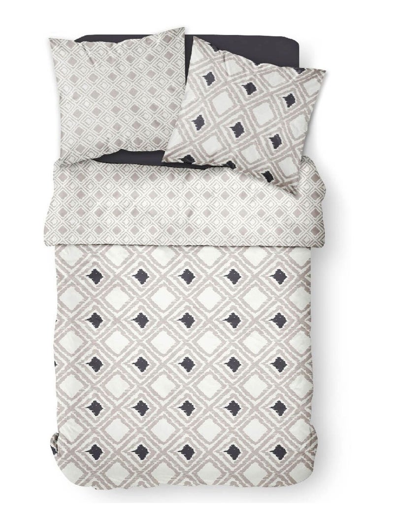 Parure de lit coton 2 personnes imprimé ethnique SUNSHINE Blanc - Kiabi