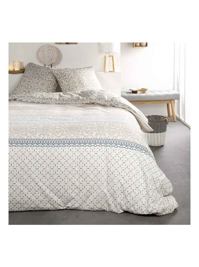 Parure de lit coton 2 personnes imprimé floral SUNSHINE Beige - Kiabi