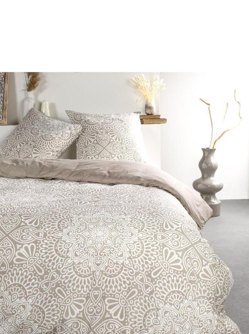 Parure de lit coton 2 personnes imprimé floral SUNSHINE Beige - Kiabi