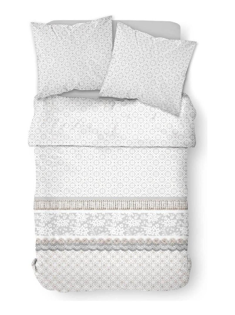 Parure de lit coton 2 personnes imprimé floral SUNSHINE Blanc - Kiabi