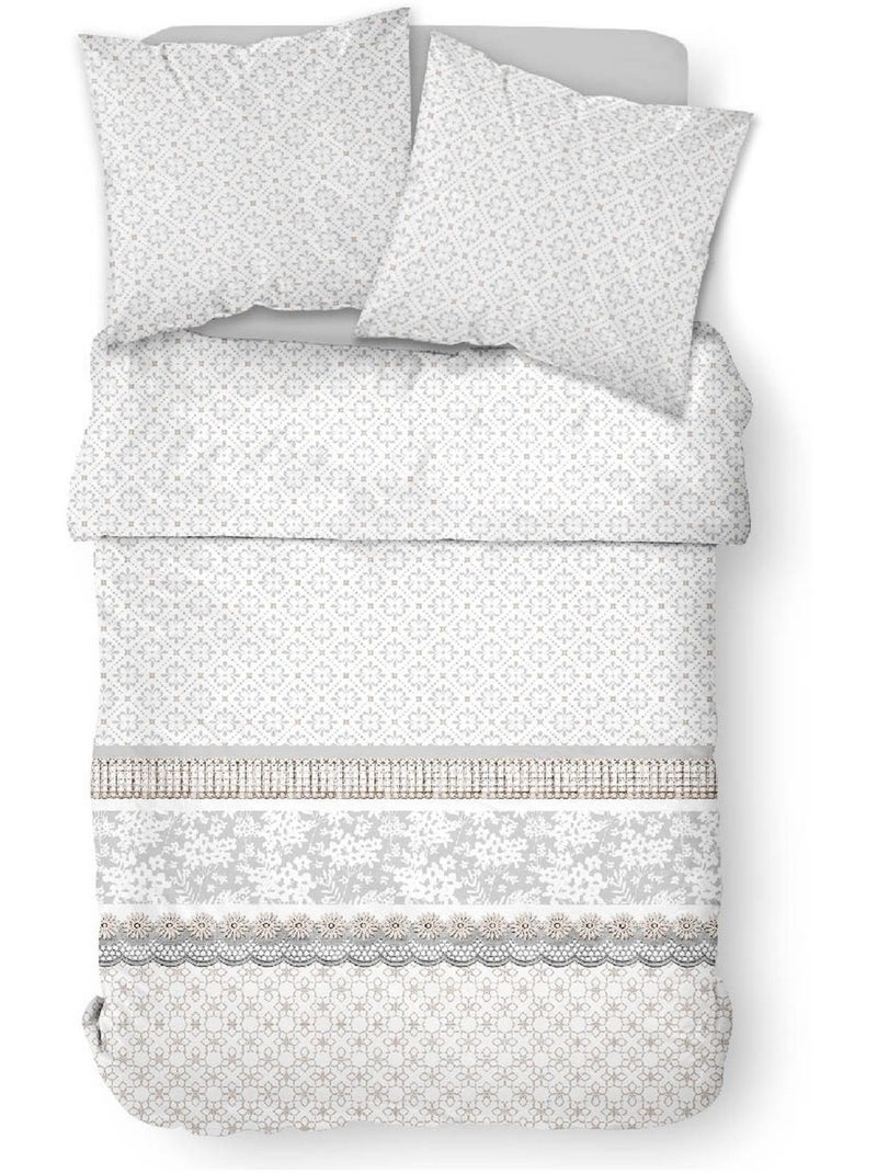 Parure de lit coton 2 personnes imprimé floral SUNSHINE Blanc - Kiabi