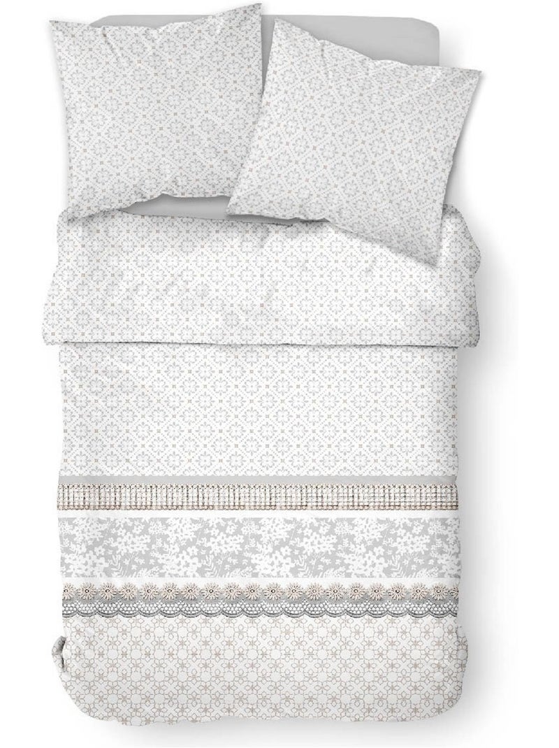 Parure de lit coton 2 personnes imprimé floral SUNSHINE Blanc - Kiabi