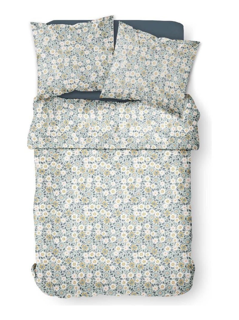 Parure de lit coton 2 personnes imprimé floral SUNSHINE Bleu - Kiabi