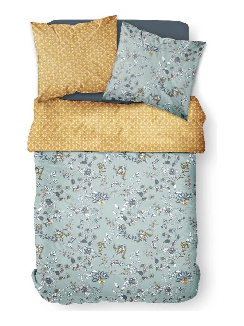 Parure de lit coton 2 personnes imprimé floral SUNSHINE Bleu - Kiabi