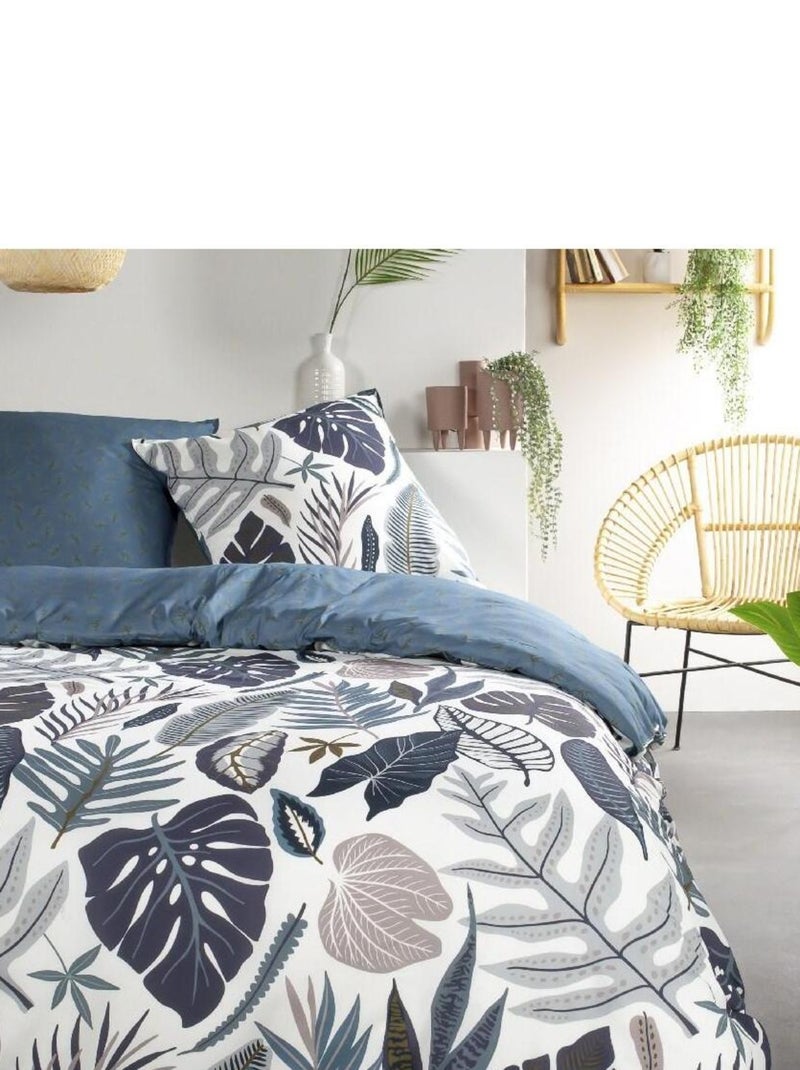 Parure de lit coton 2 personnes imprimé floral SUNSHINE Bleu - Kiabi