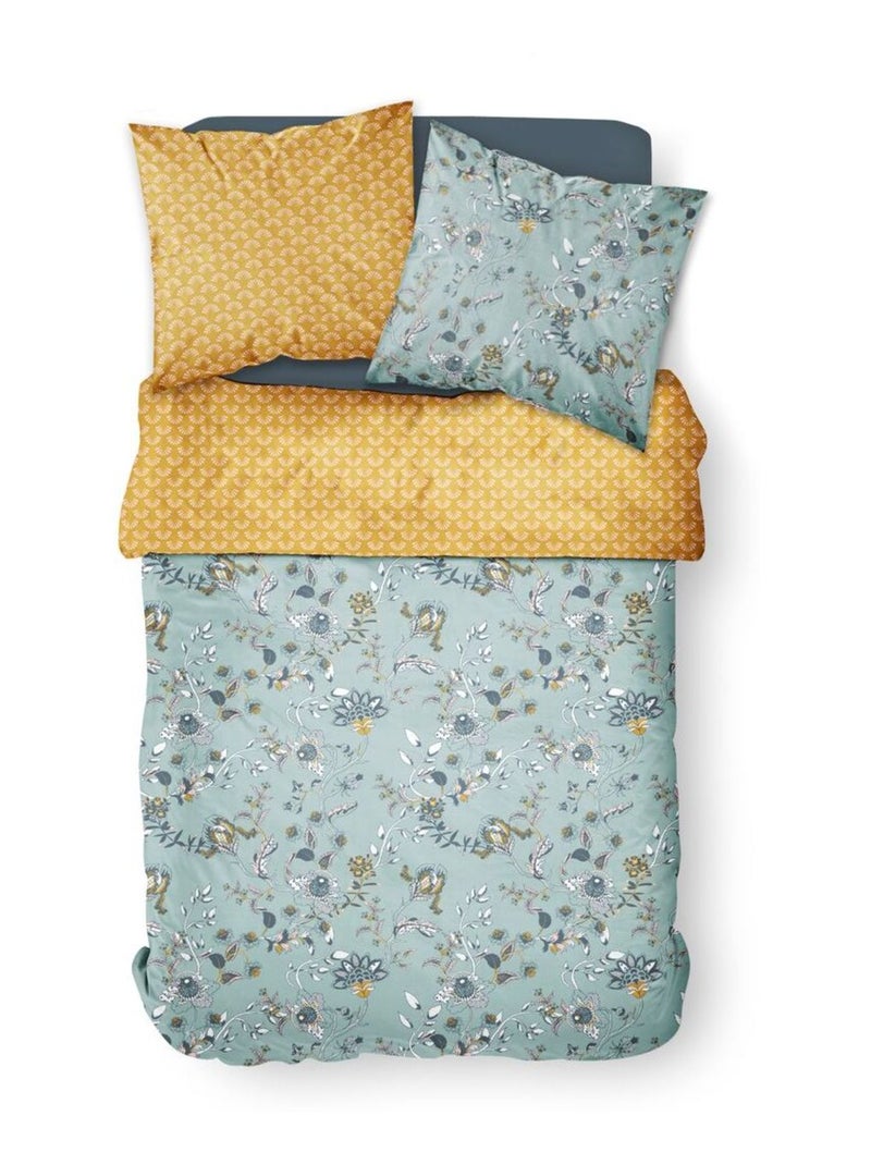 Parure de lit coton 2 personnes imprimé floral SUNSHINE Bleu - Kiabi