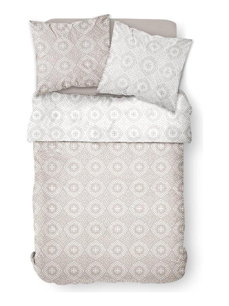 Parure de lit coton 2 personnes imprimé graphique SUNSHINE Beige - Kiabi