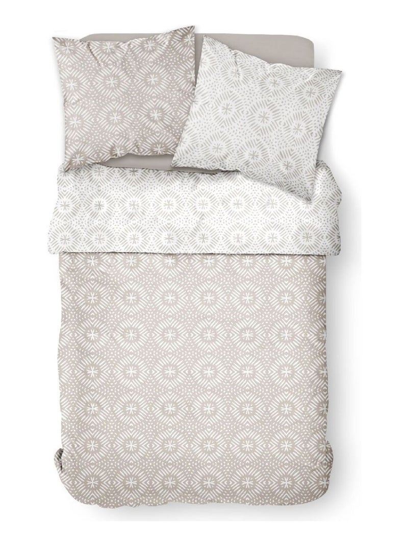 Parure de lit coton 2 personnes imprimé graphique SUNSHINE Beige - Kiabi