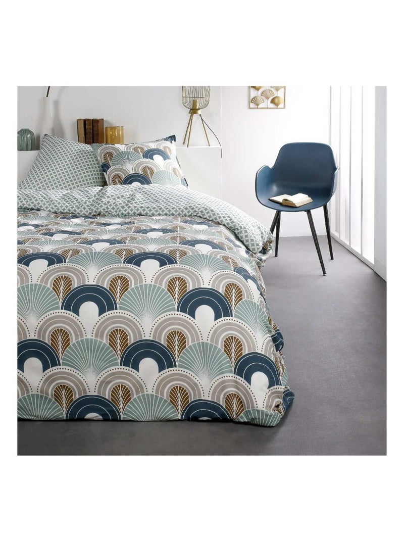 Parure de lit coton 2 personnes imprimé graphique SUNSHINE Bleu - Kiabi