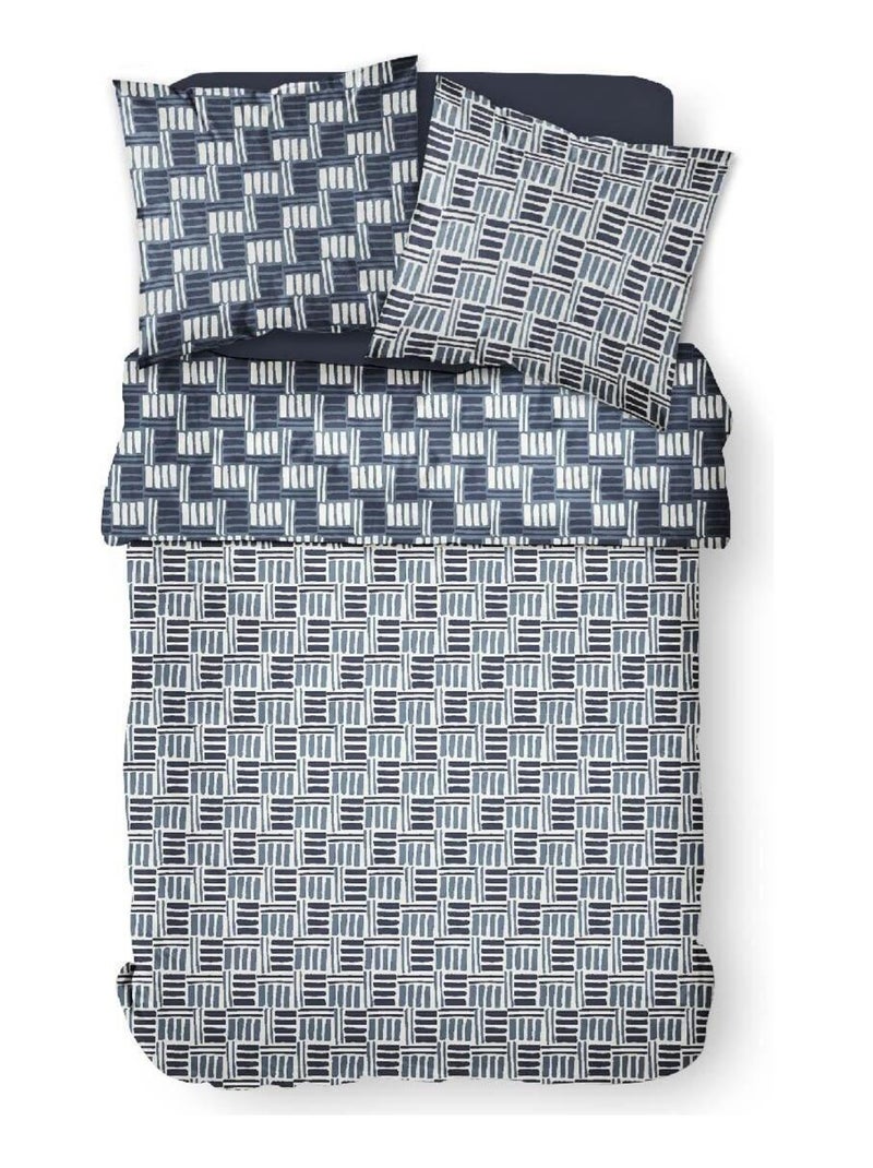 Parure de lit coton 2 personnes imprimé graphique SUNSHINE Bleu - Kiabi