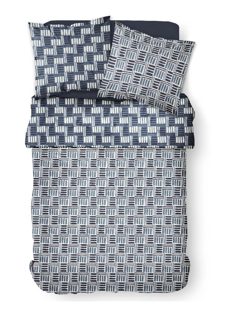 Parure de lit coton 2 personnes imprimé graphique SUNSHINE Bleu - Kiabi