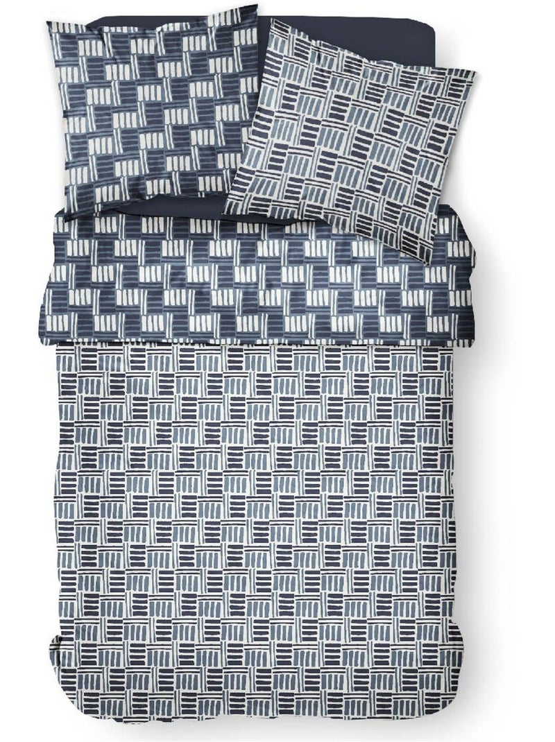 Parure de lit coton 2 personnes imprimé graphique SUNSHINE Bleu - Kiabi