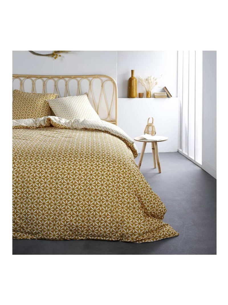 Parure de lit coton 2 personnes imprimé graphique SUNSHINE Jaune - Kiabi