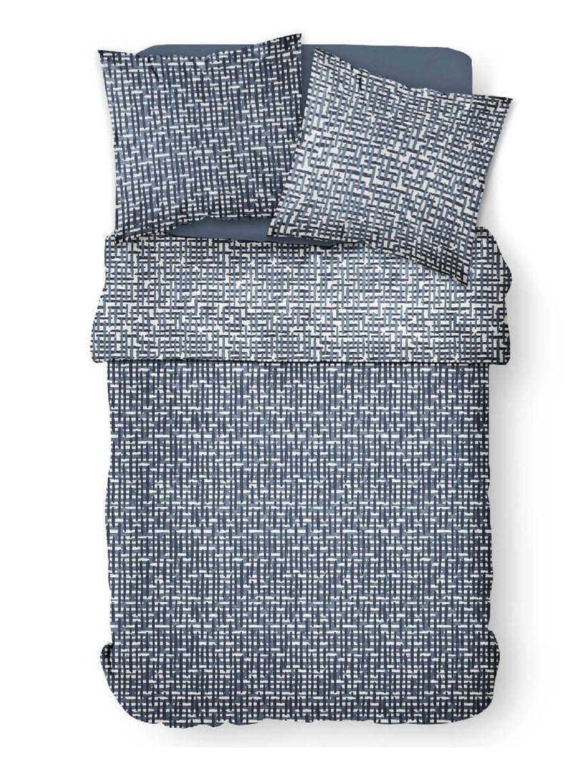 Parure de lit coton 2 personnes imprimé rayures SUNSHINE Blanc - Kiabi