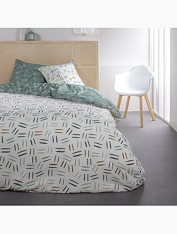 Parure de lit coton 2 personnes imprimé rayures SUNSHINE
