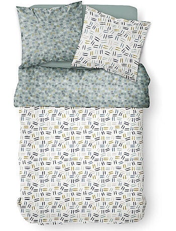 Parure de lit coton 2 personnes imprimé rayures SUNSHINE