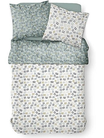 Parure de lit coton 2 personnes imprimé rayures SUNSHINE