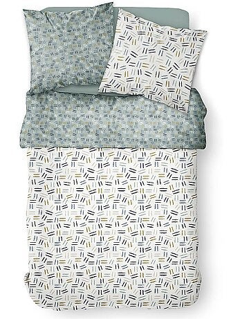 Parure de lit coton 2 personnes imprimé rayures SUNSHINE