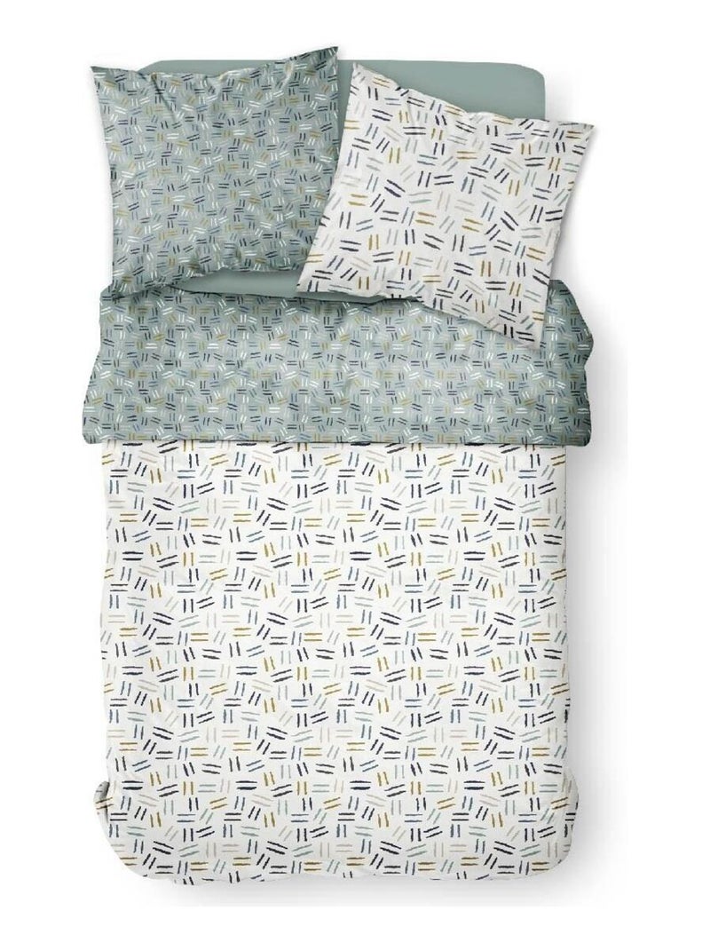 Parure de lit coton 2 personnes imprimé rayures SUNSHINE Blanc - Kiabi