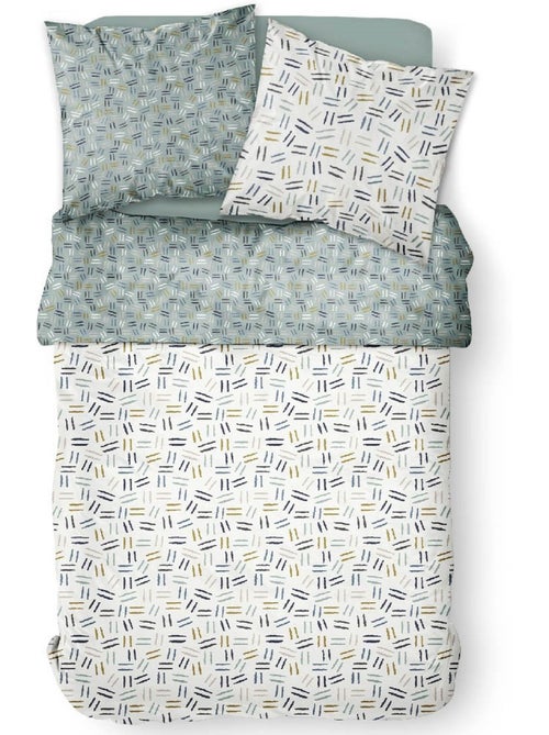 Parure de lit coton 2 personnes imprimé rayures SUNSHINE - Kiabi