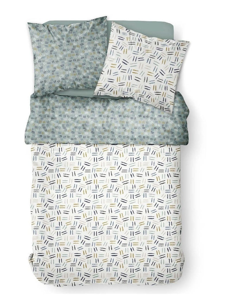 Parure de lit coton 2 personnes imprimé rayures SUNSHINE Blanc - Kiabi